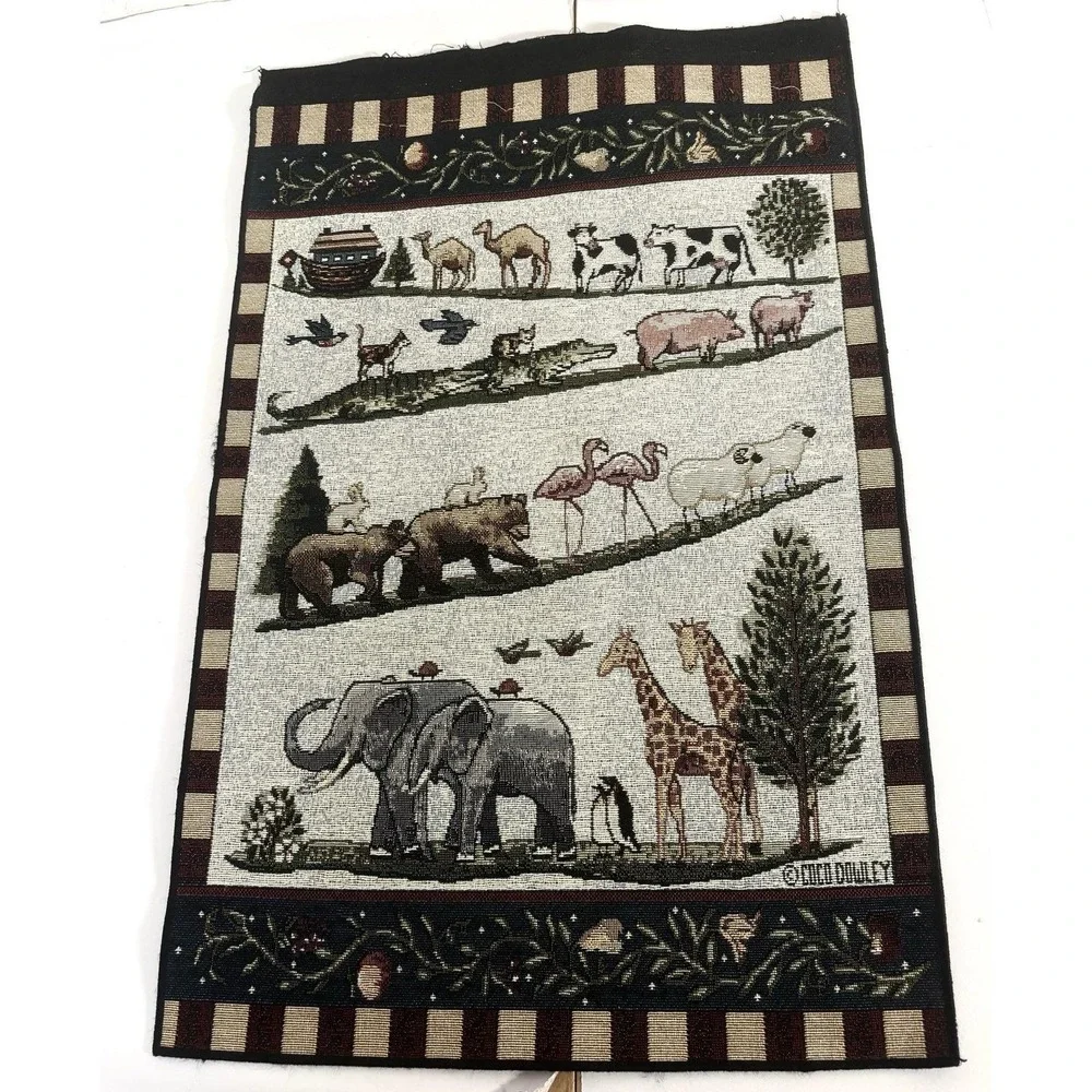 VTG Coco Dowley Noahs Ark Woven Tapestry Wall Hanging Mini 17x24-26 No Rod